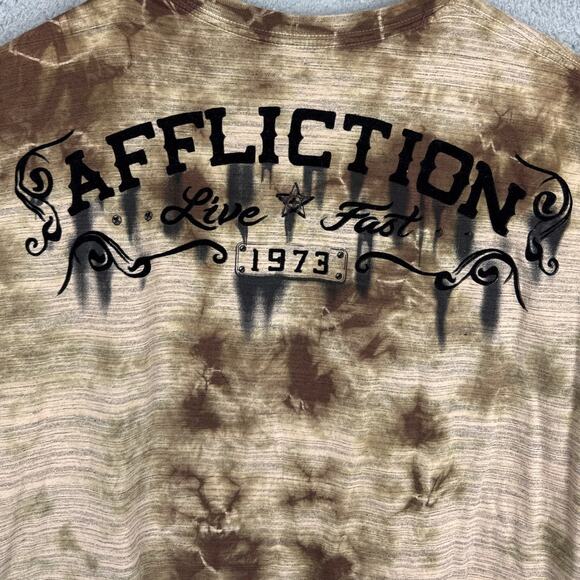 Affliction X American Customs Men's Skull Tee Shirt Abstract Brown Black SZ 2XL - Picture 4 of 9